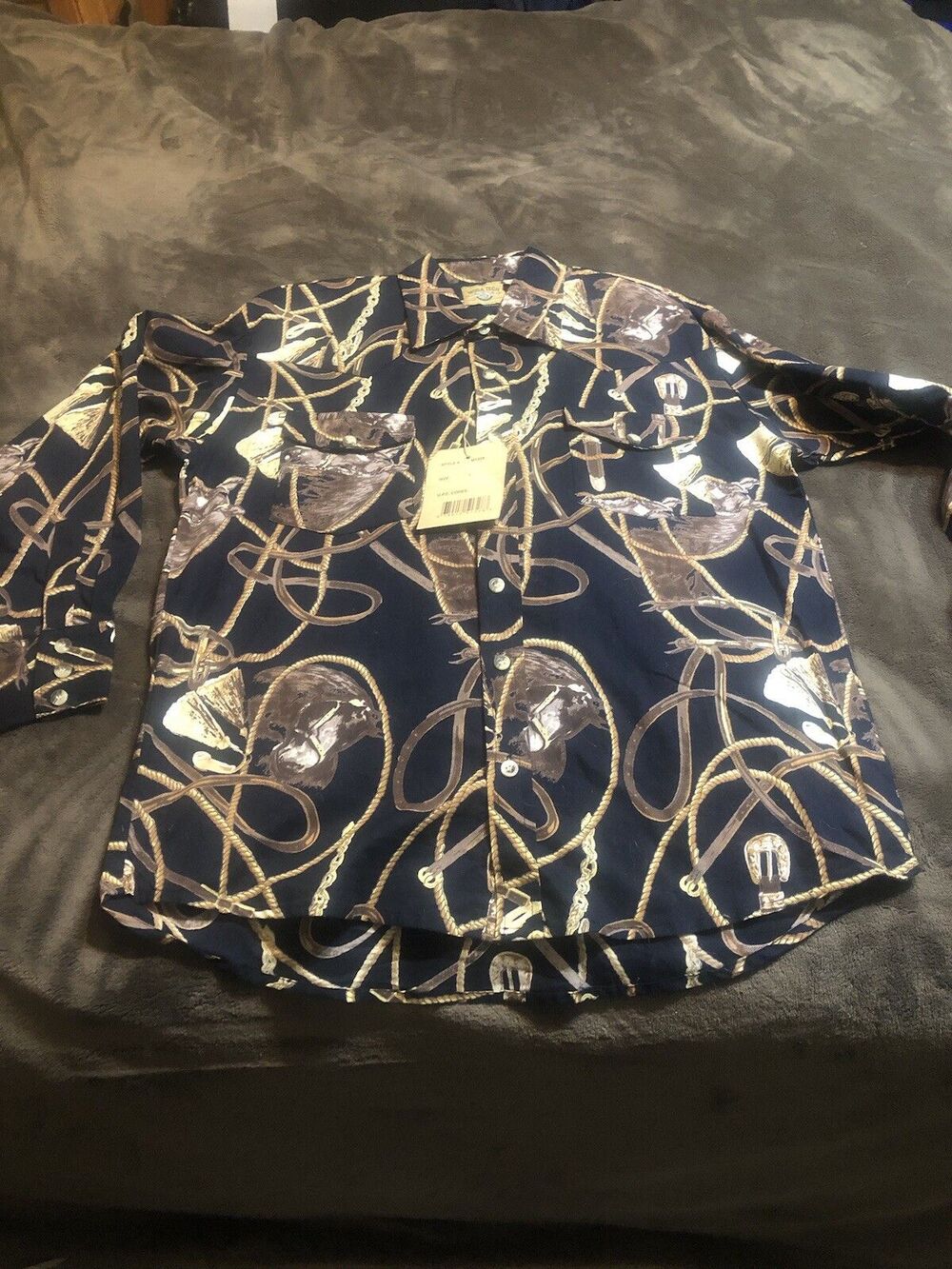 NWT  Moda Tech Western Shirt Horse Print Cotton-size Large